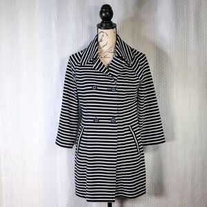 Cabi Size S blue/white stripe lightweight fitted nautical-themed jacket/trenchco